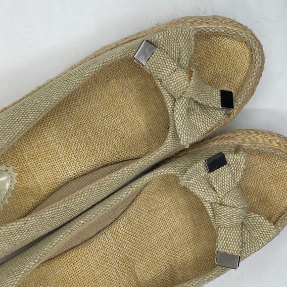N.Y.L.A. Light Tan Women Size 7.5 Espadrilles Wedges Bow Open Toe Shoes - Picture 2 of 10